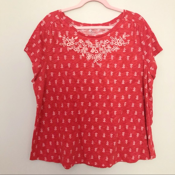 St. John's Bay Tops - St Johns Bay Women’s Red Floral Embroidered Shirt